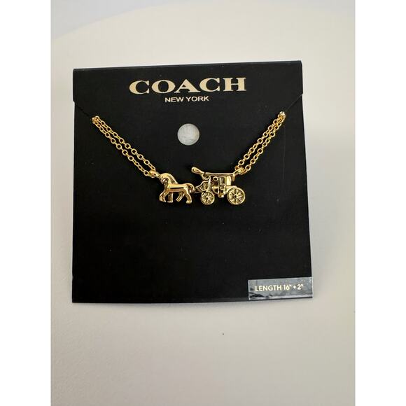 Coach Horse And Carriage Double Chain Gold Necklace NWT - Picture 5 of 6